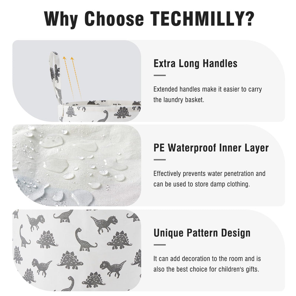 TECHMILLY large storage basket grey dinosaur two-pack nursery decor and storage solution