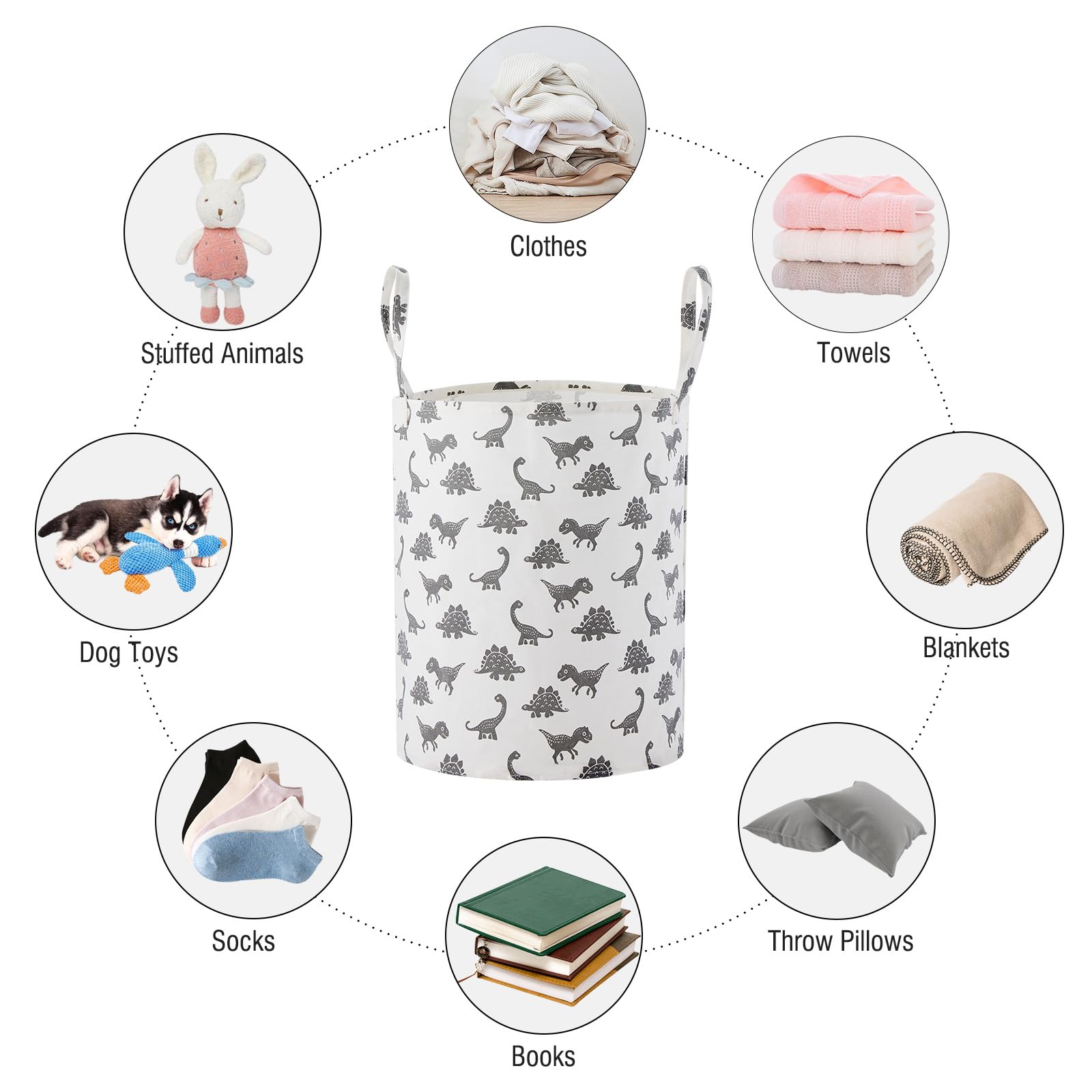 TECHMILLY large storage basket grey dinosaur toy bin in a kids' room setup