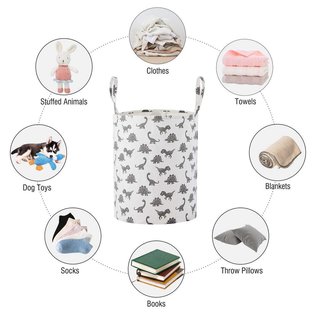 TECHMILLY large storage basket grey dinosaur toy bin in a kids' room setup