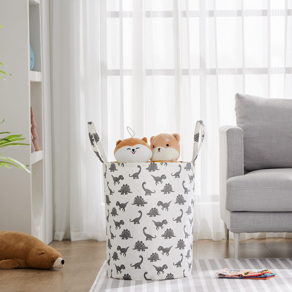 TechMILLY kids room decor basket grey dinosaur adds playful organization.