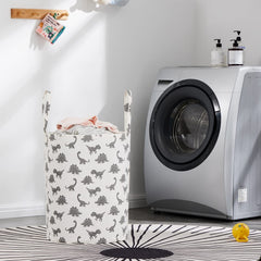 TechMILLY kids storage bin grey dinosaur sturdy handles for easy carrying.