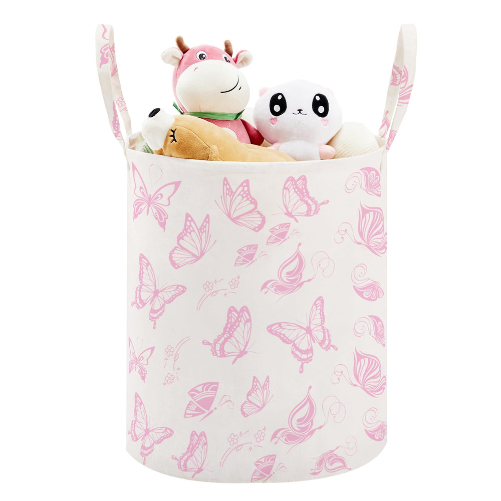 TECHMILLY large storage basket with pink butterfly pattern for tidy nursery organization.