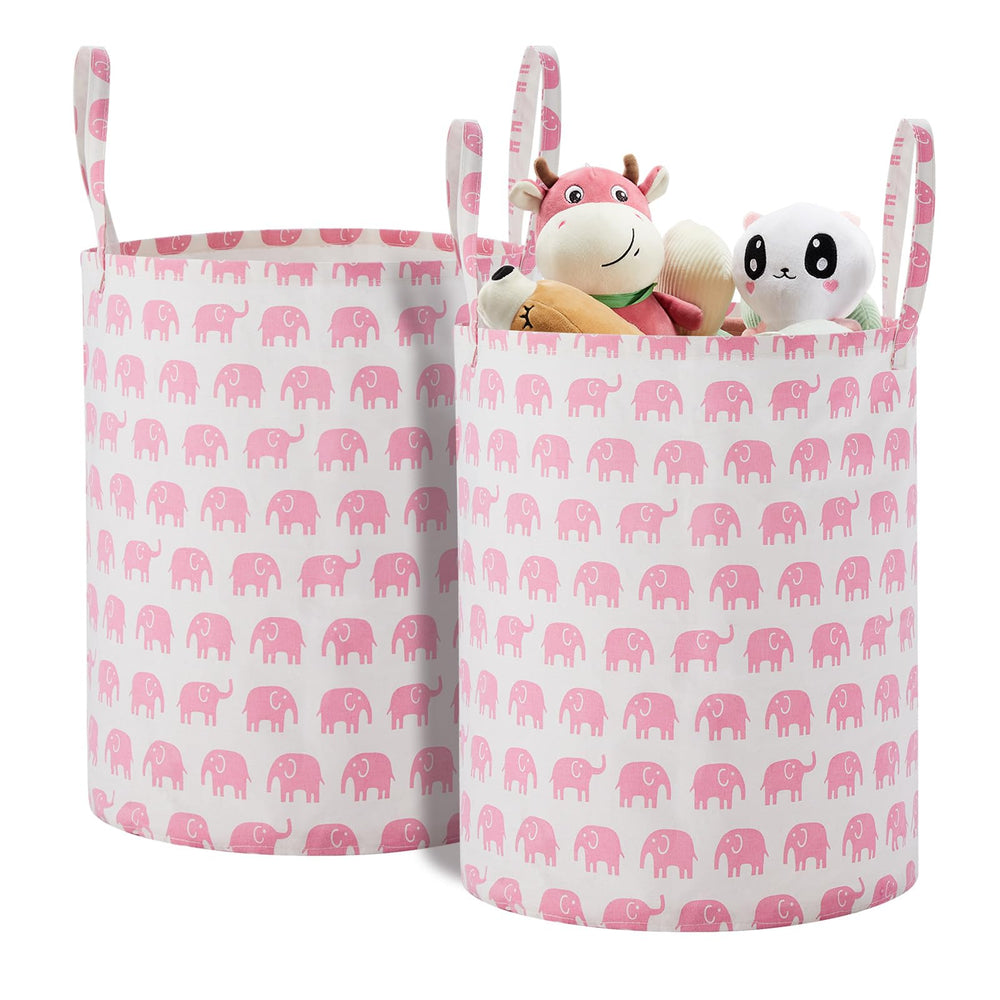 TECHMILLY large storage basket, pink elephant, open for easy toy organization