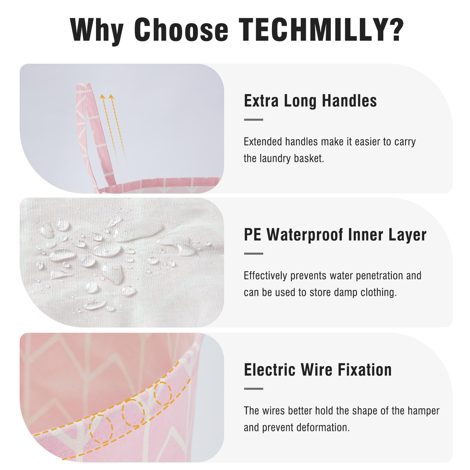 TECHMILLY large storage basket pink geometry style folds flat for under-bed storage