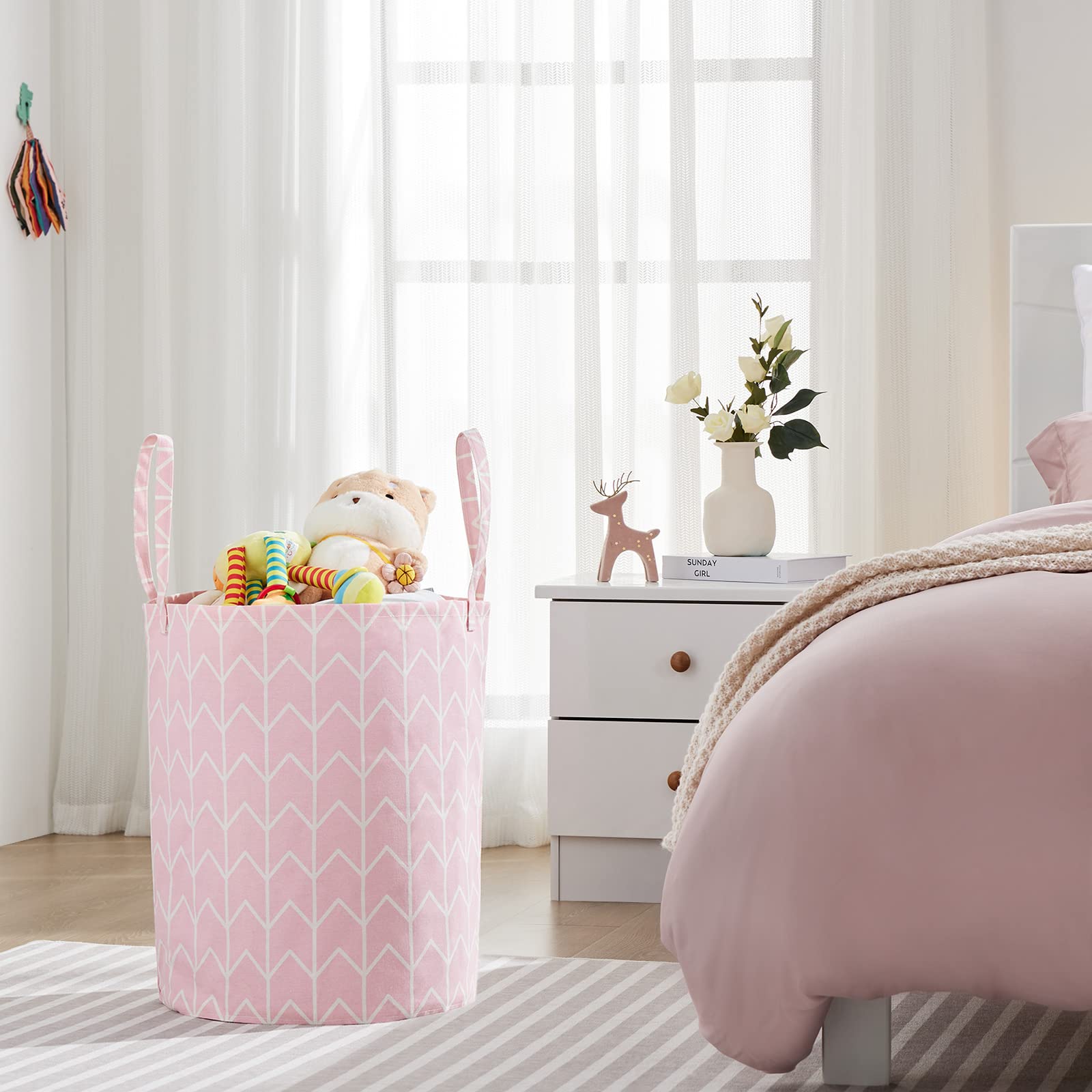 TECHMILLY large storage basket pink geometry inside waterproof lining protects contents