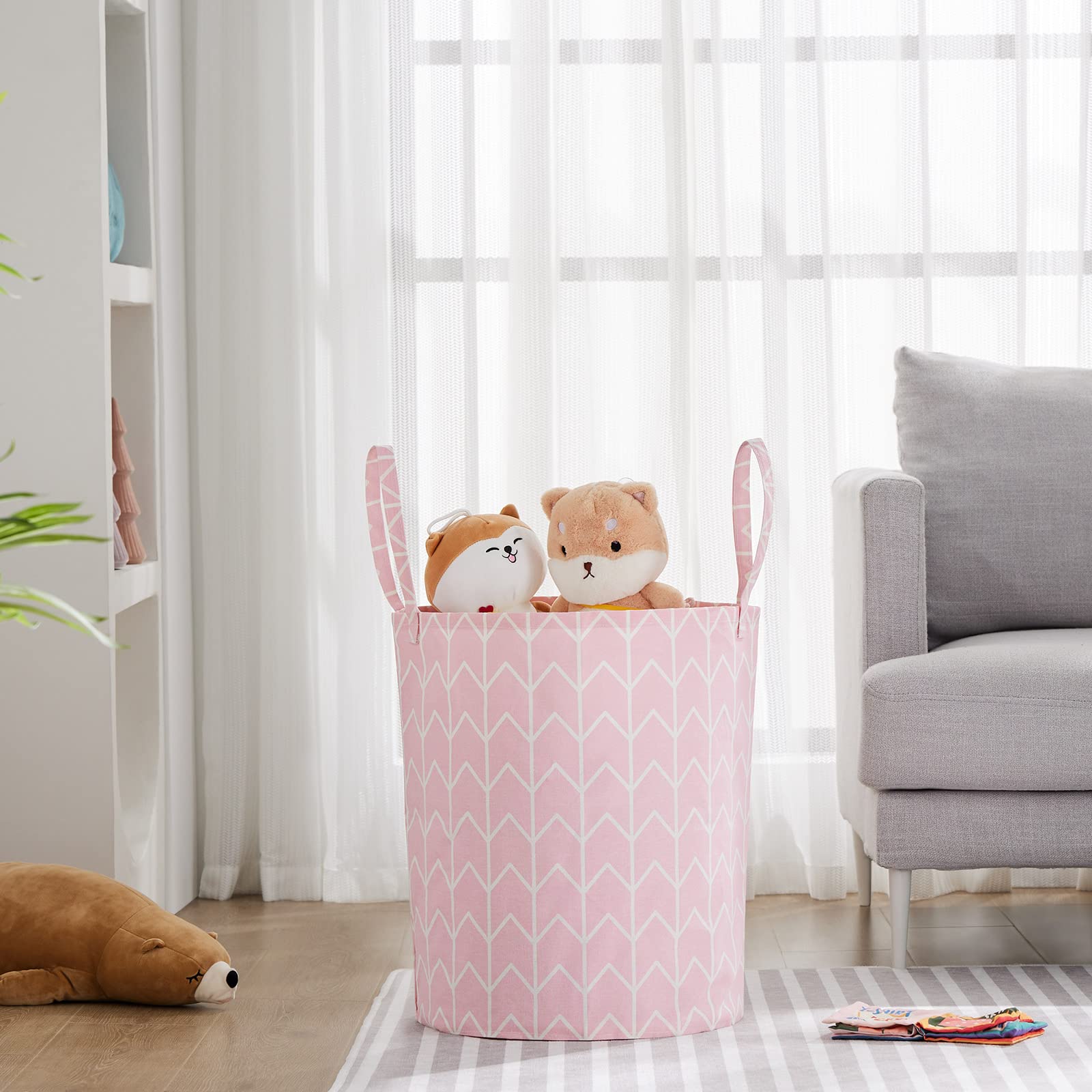 TECHMILLY large storage basket pink geometry kids room decor doubles as toy bin