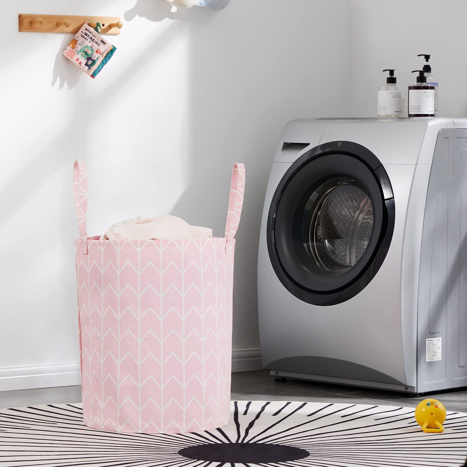 TECHMILLY large storage basket pink geometry pattern encourages tidy play spaces
