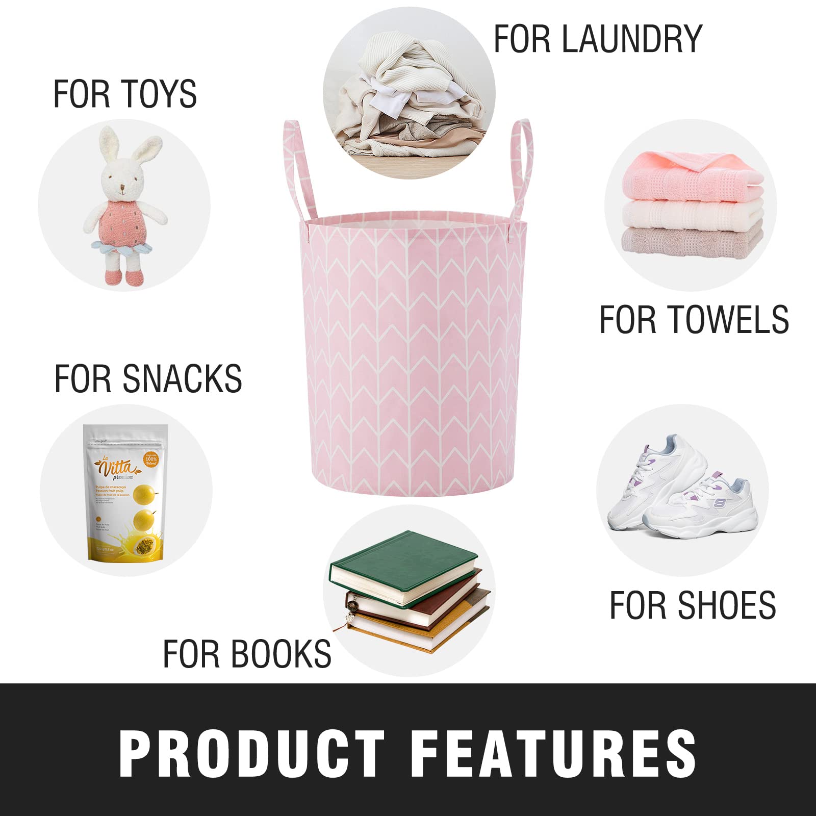 TECHMILLY large storage basket pink geometry hamper supports versatile nursery storage