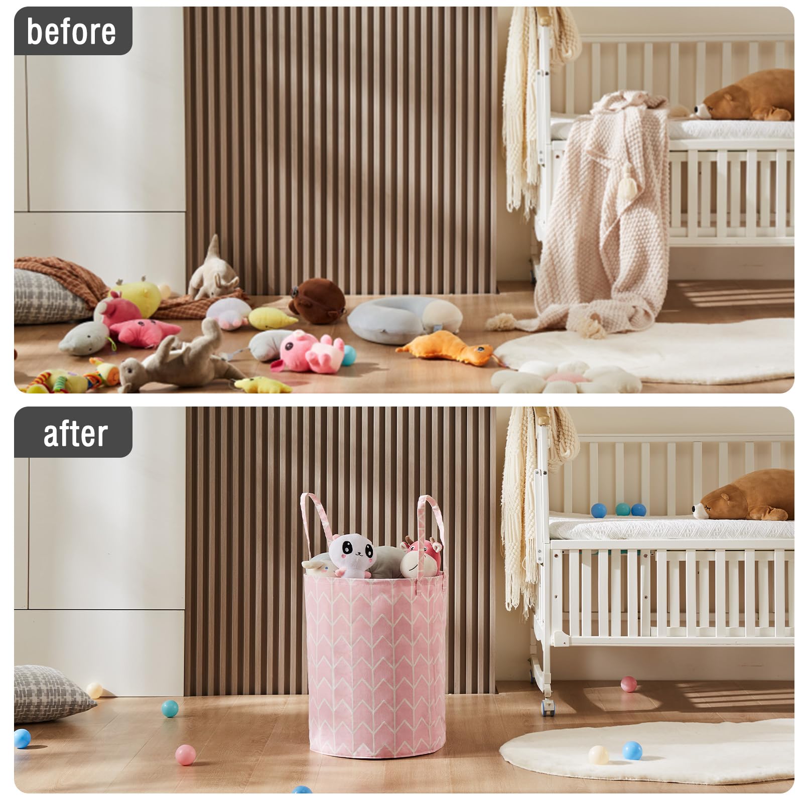TECHMILLY nursery toy-bin storage for quick cleanups and kid-friendly organization.