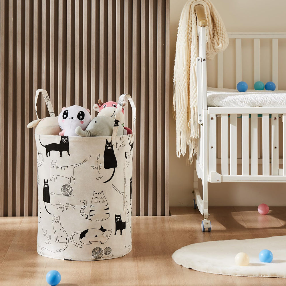 TECHMILLY toy storage basket keeps nursery toys organized and reachable.