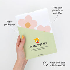 Teddylabels daisy blush pink playroom wall decal idea to create bright, inviting spaces.