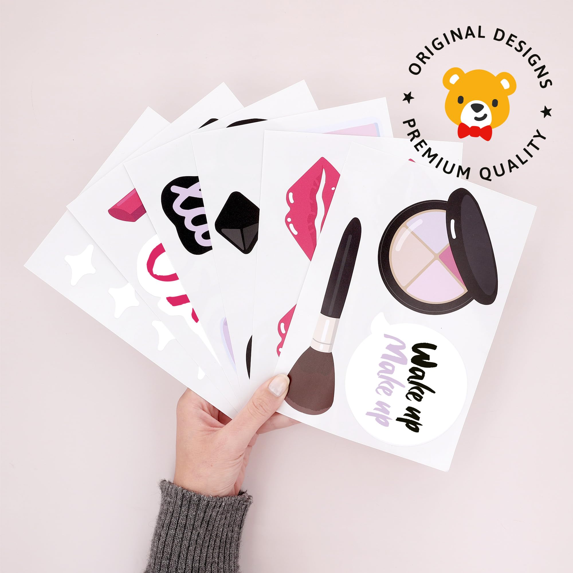 Teddylabels makeup wall stickers hearts and sparkles bring whimsy.