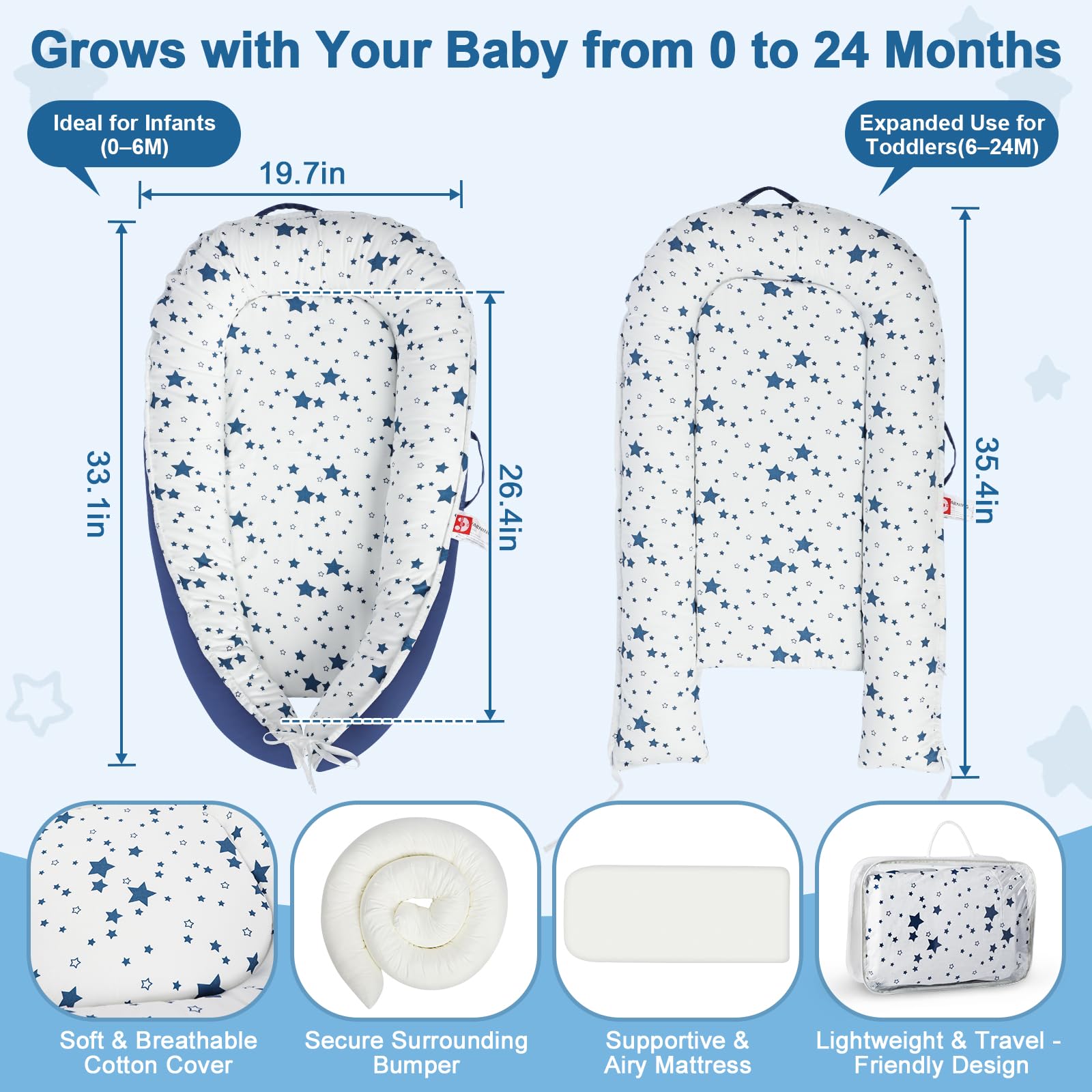 TEEAOE baby lounger made of breathable cotton for sensitive skin