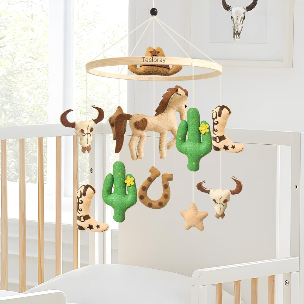 Teeloray baby mobile desert silhouette: earthy tones stimulate focus while adding rustic nursery charm.