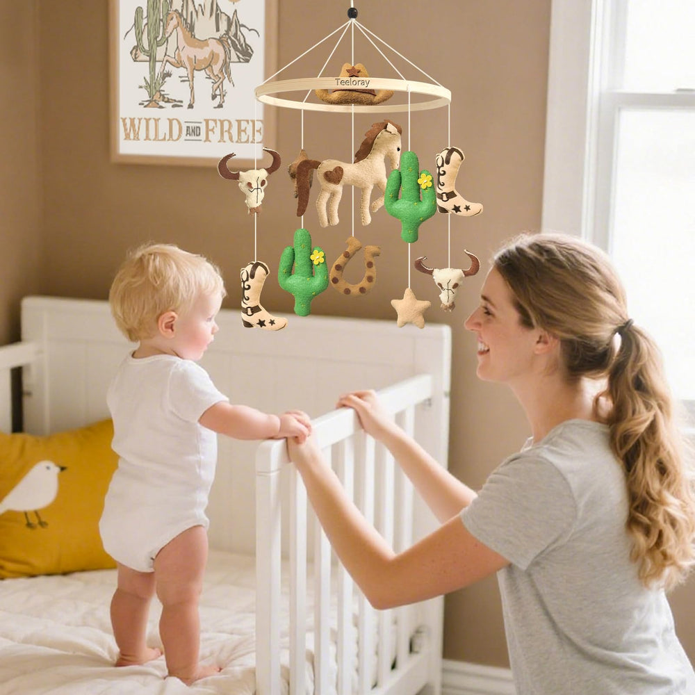 Teeloray baby mobile handmade stitching closeup: meticulous craftsmanship supports long-lasting baby decor.