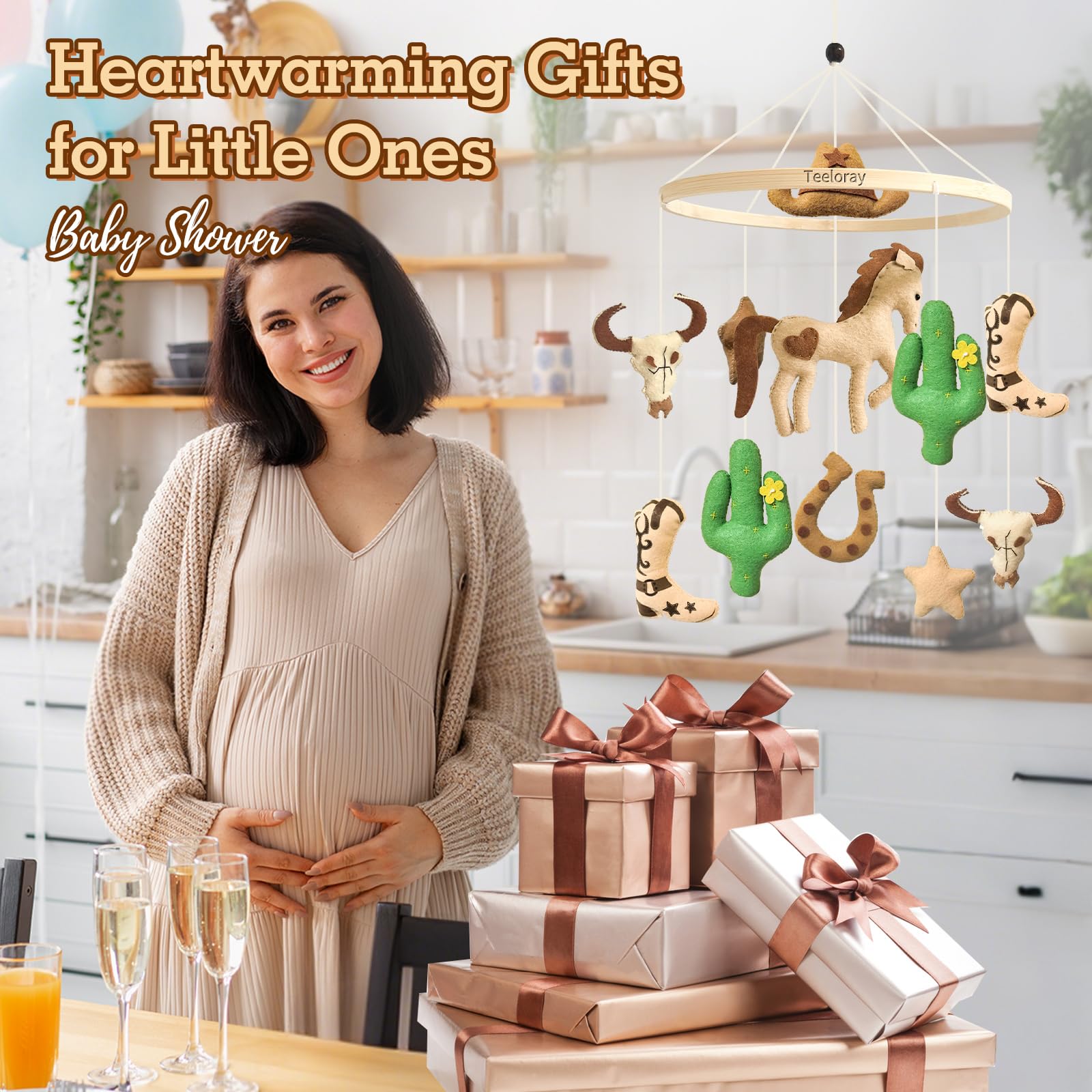 Teeloray baby mobile nursery decor setup: versatile Western decor that pairs with wall accents.