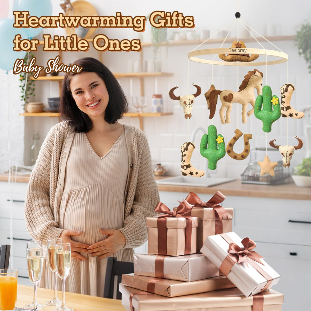 Teeloray baby mobile nursery decor setup: versatile Western decor that pairs with wall accents.