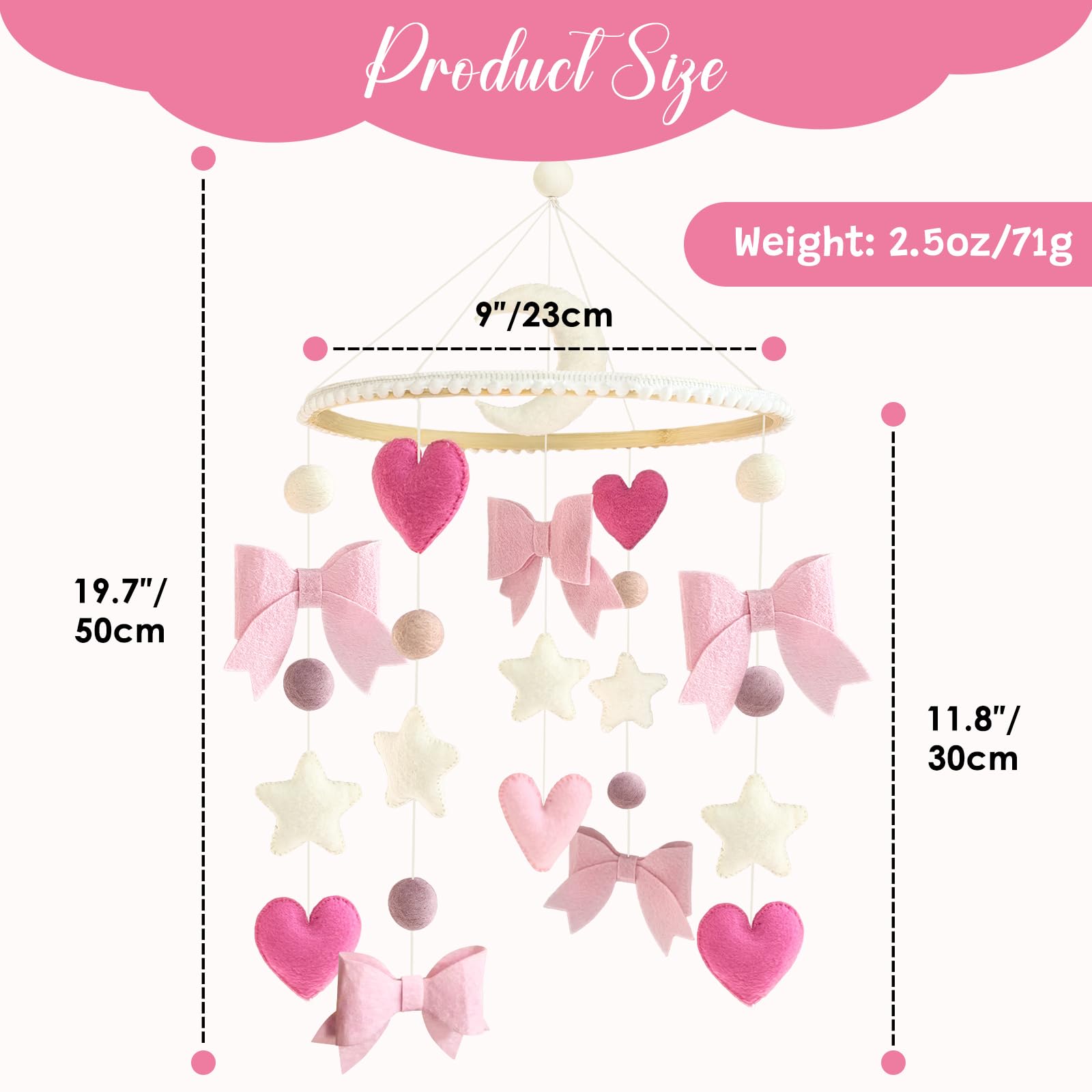 Teeloray handmade crib-mobile in premium wool felt provides soft, durable decor.
