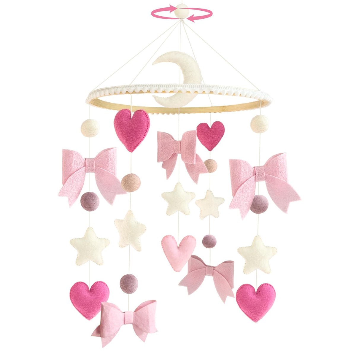 Teeloray pink bow mobile crib focal point for a baby girl's nursery.