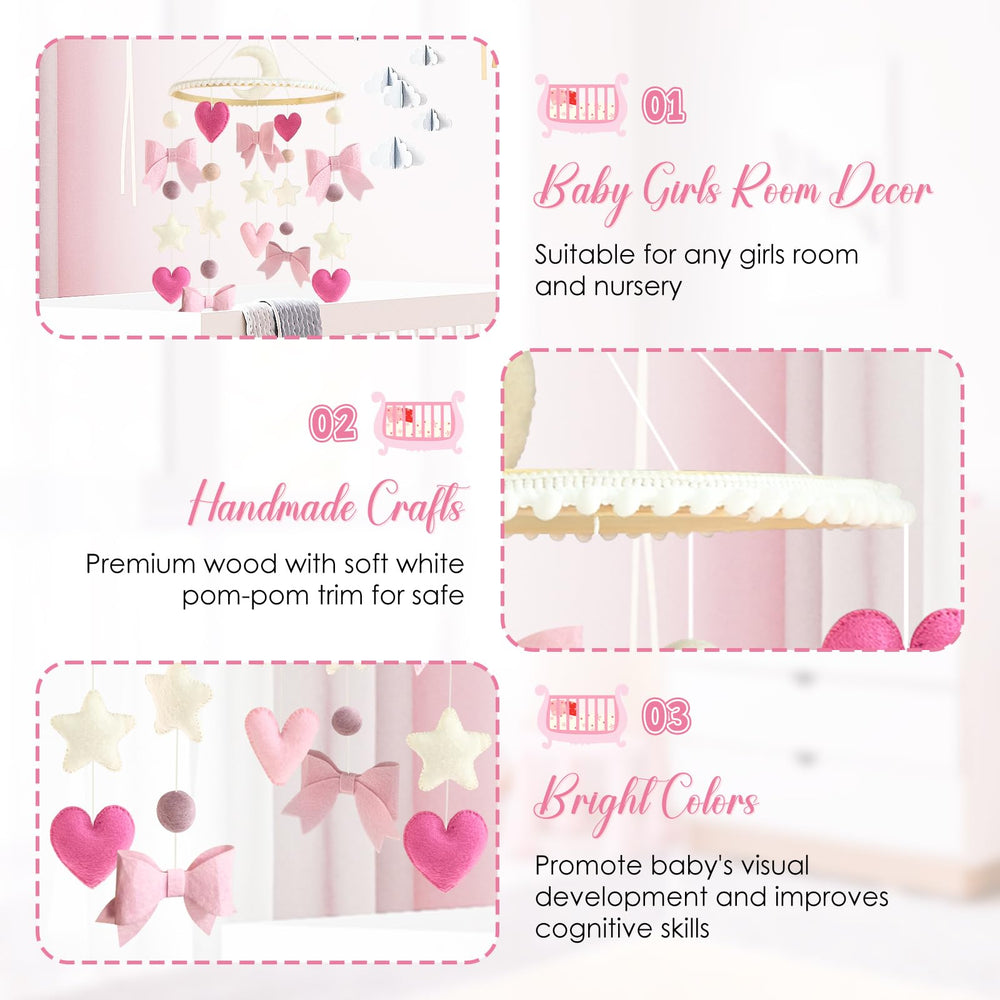 Teeloray pink baby mobile is a thoughtful baby shower or gender reveal gift.