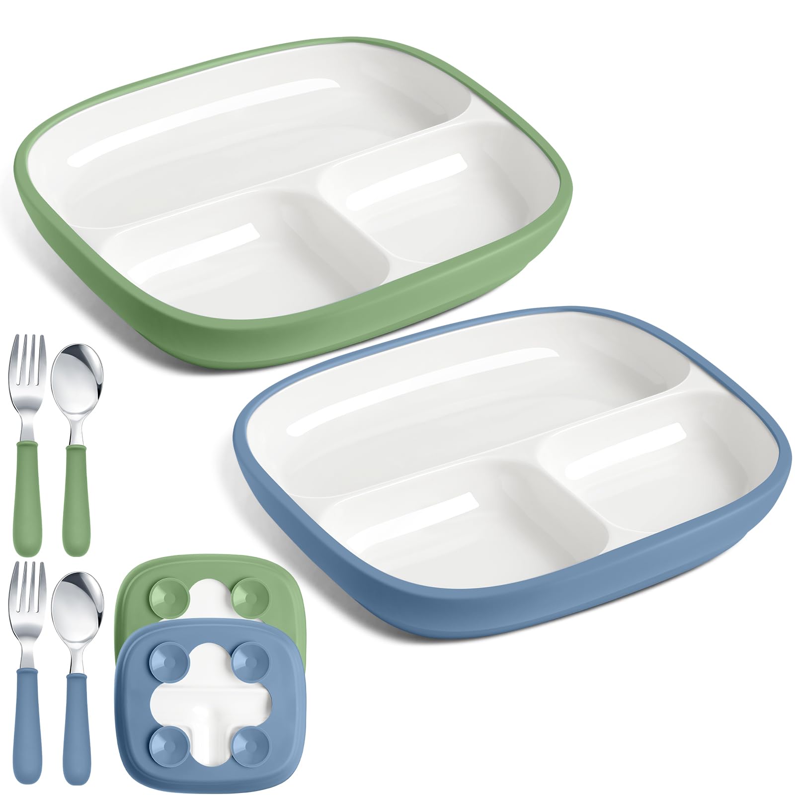 Teenyyou porcelain toddler plate with blue accent, deep well for generous servings.