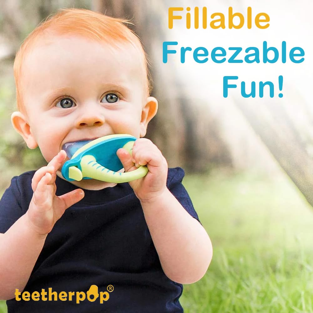 Teetherpop teether for babies held by tiny hands shows easy grip