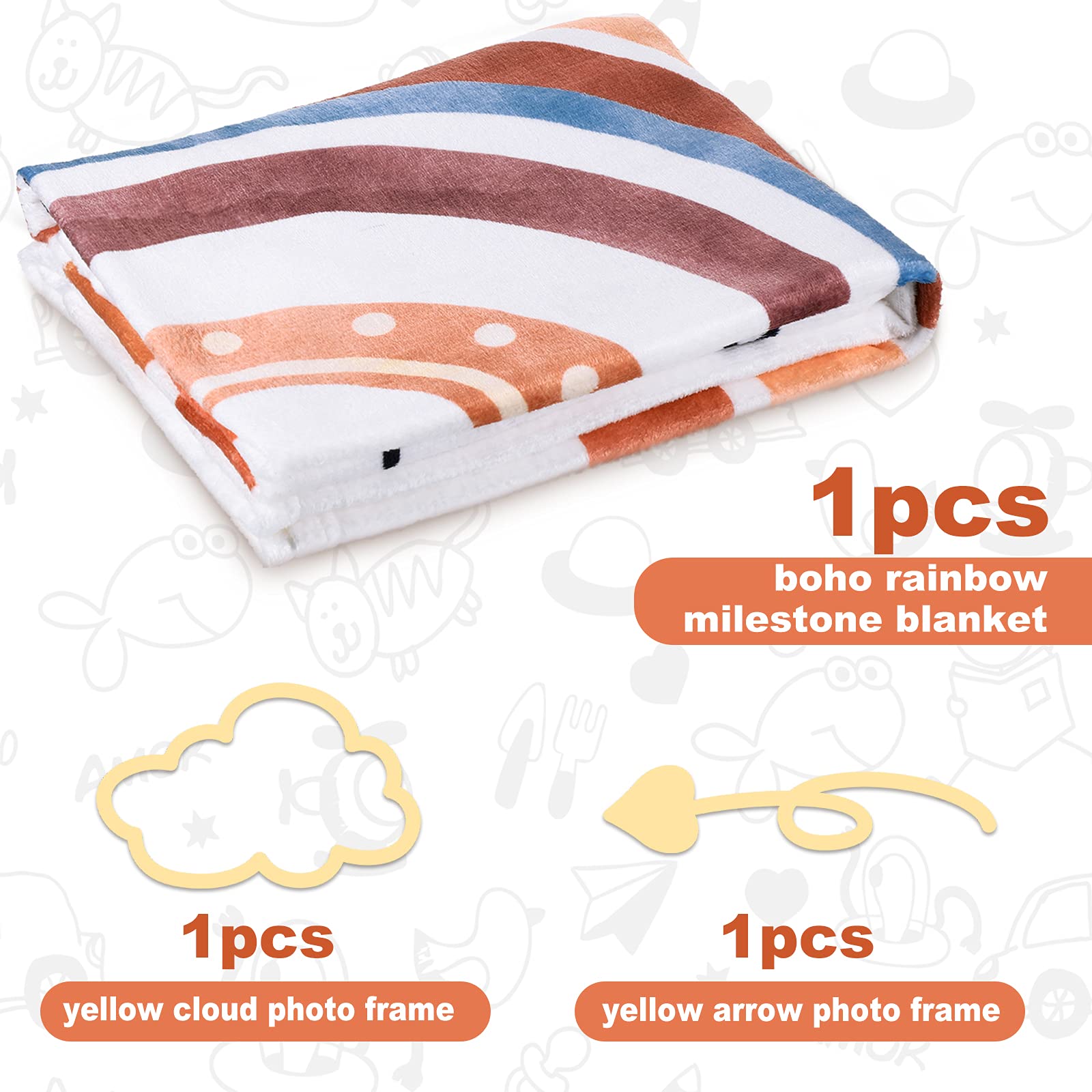 Tegeme Boho Rainbow Blanket features a golden arrow to mark weeks and months.