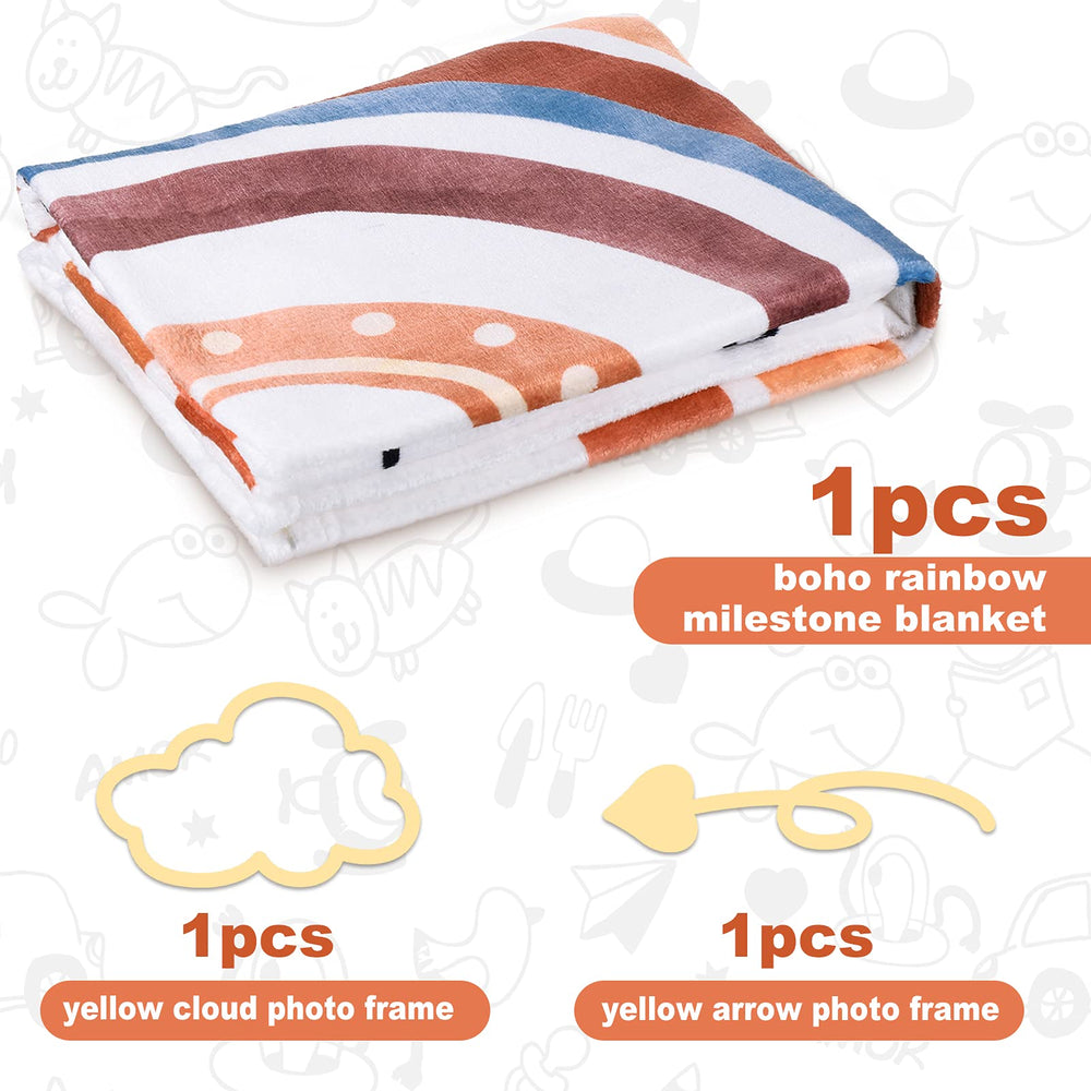 Tegeme Boho Rainbow Blanket features a golden arrow to mark weeks and months.