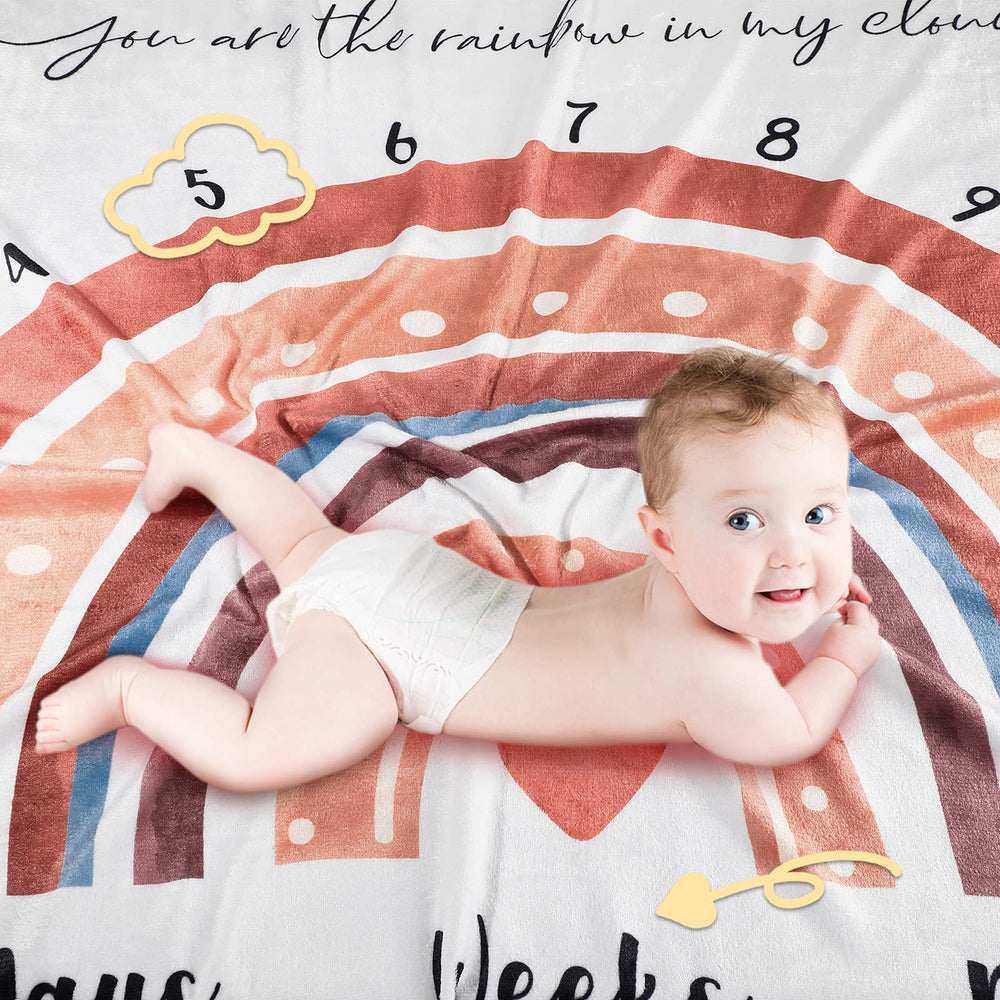 Tegeme Rainbow blanket provides a soft, skin-friendly backdrop for nursery photography sessions.