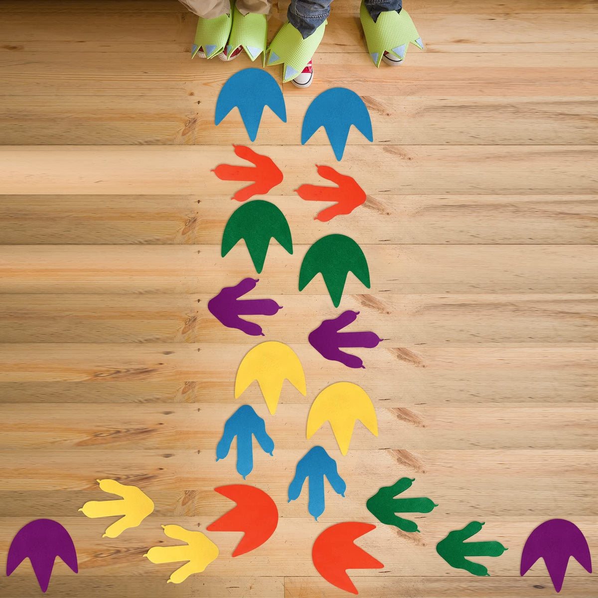 Tegeme dinosaur footprints blue 8-inch decals guiding kids on a colorful path for activities