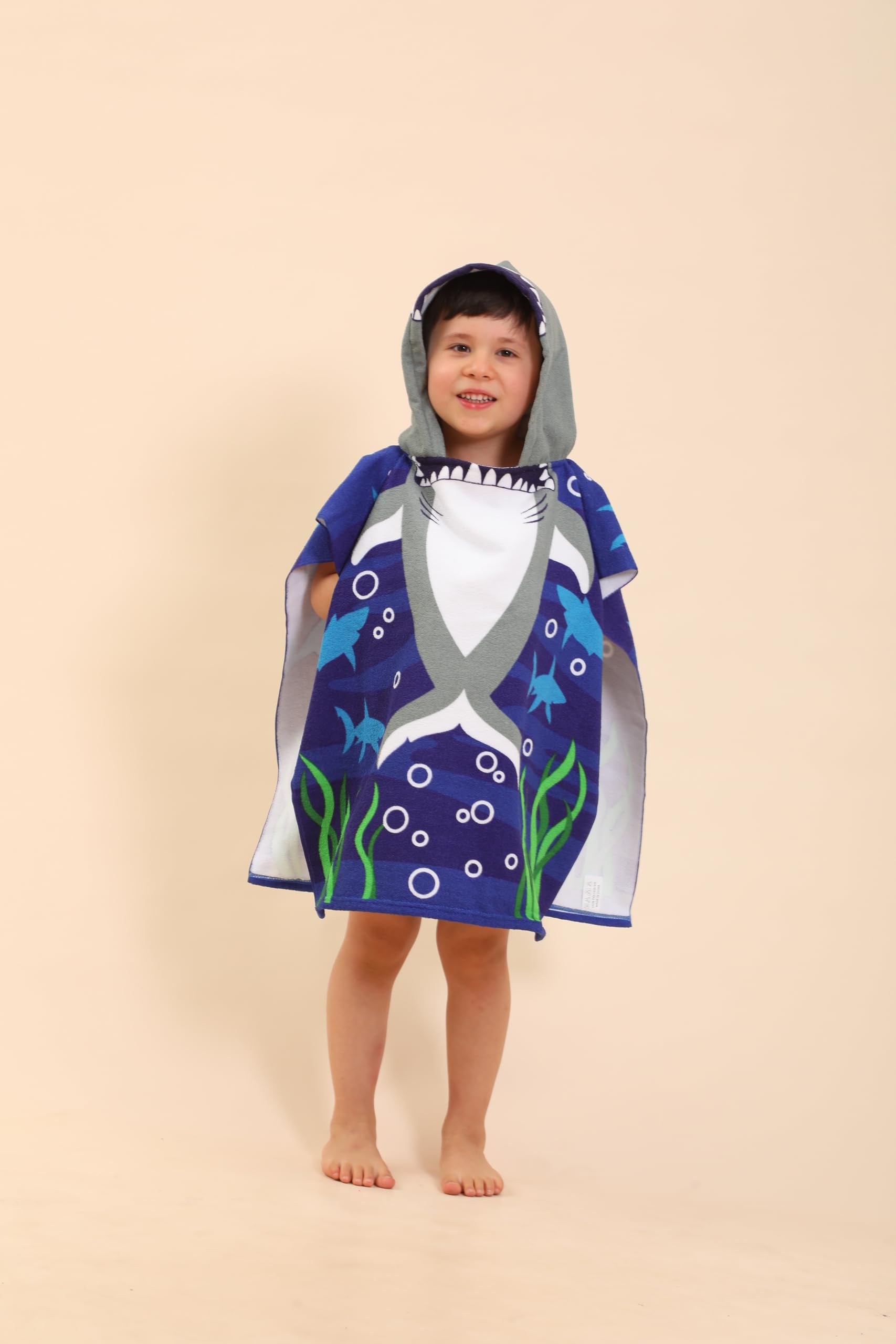 TEHALK Shark Hooded Towel for Kids with cozy hood for quick drying after swimming.
