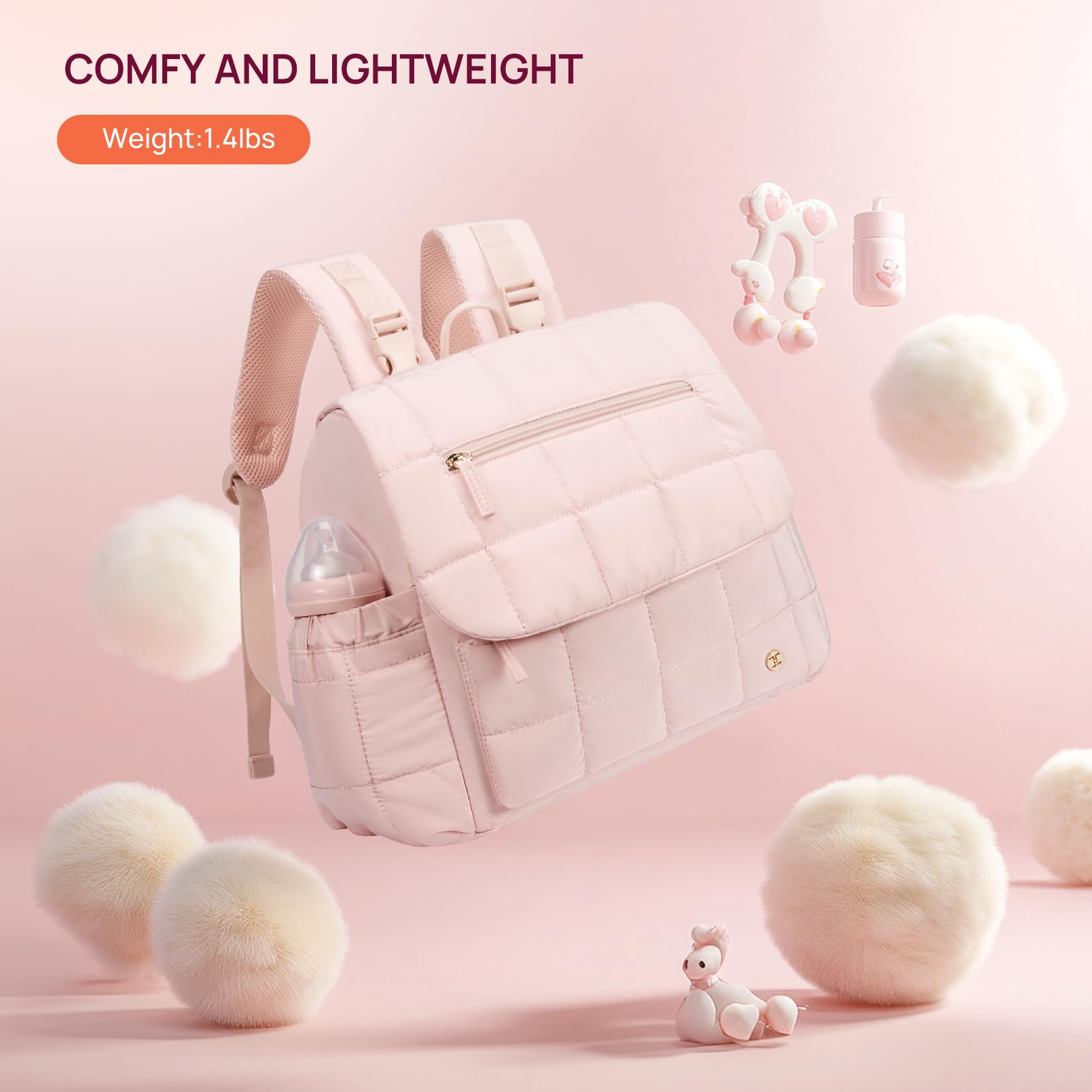 Telena diaper bag pink color showcases outfits and travel with style
