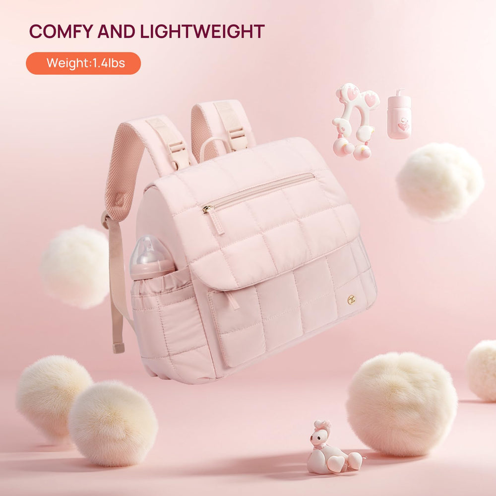 Telena diaper bag pink color showcases outfits and travel with style