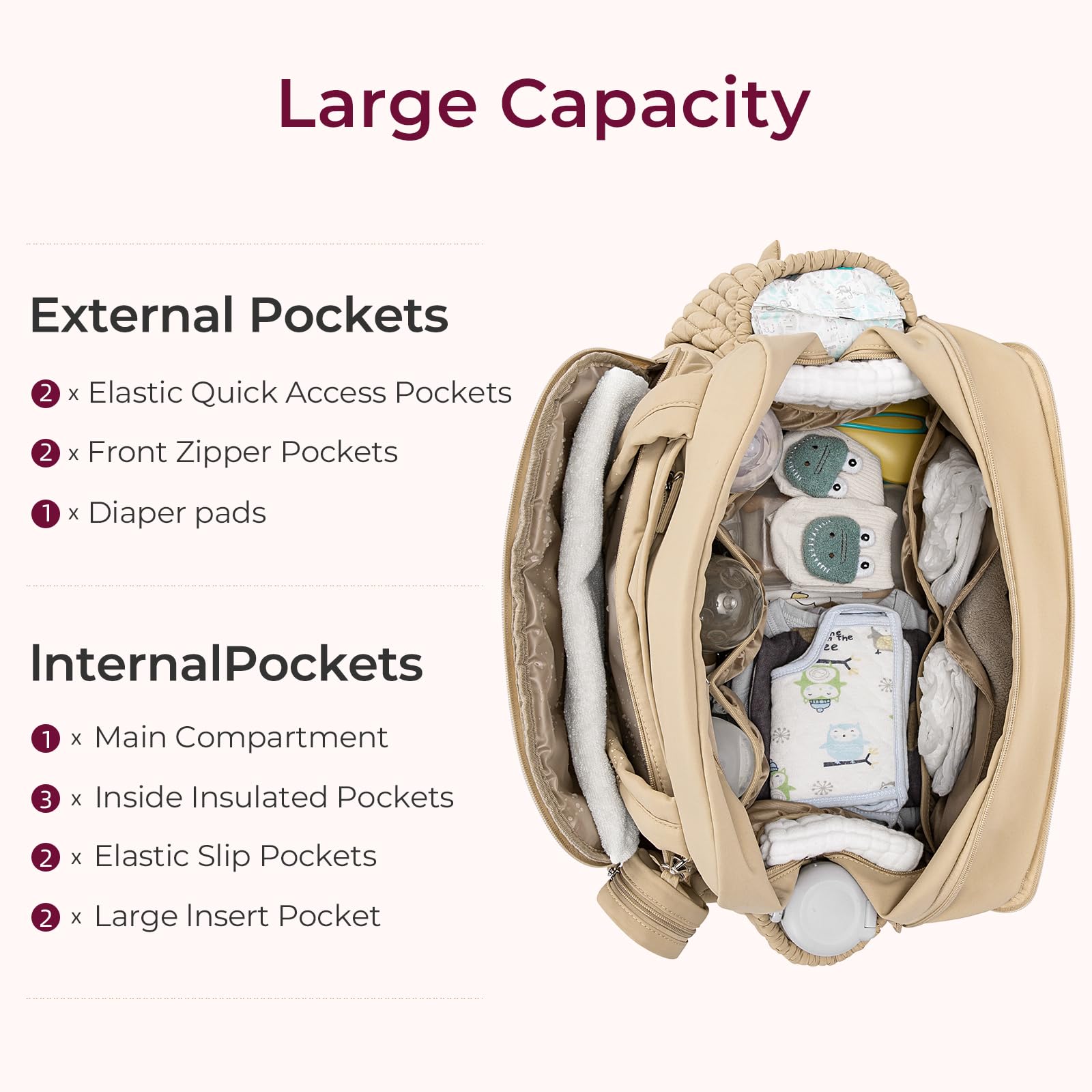 Telena tote expands to larger size for extra on-the-go capacity.