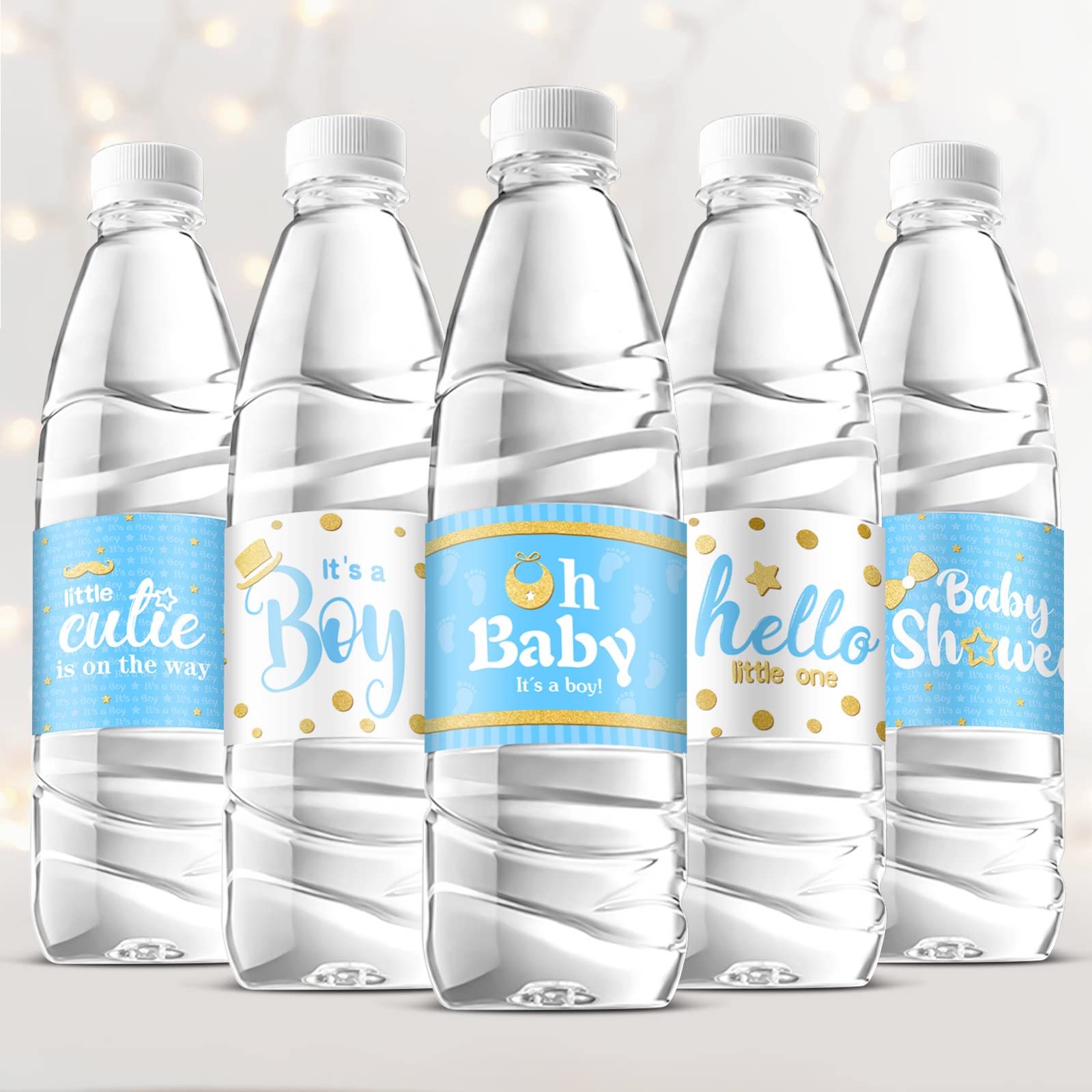 Teling blue boy style labels packaging for quick party prep and cohesive decor.