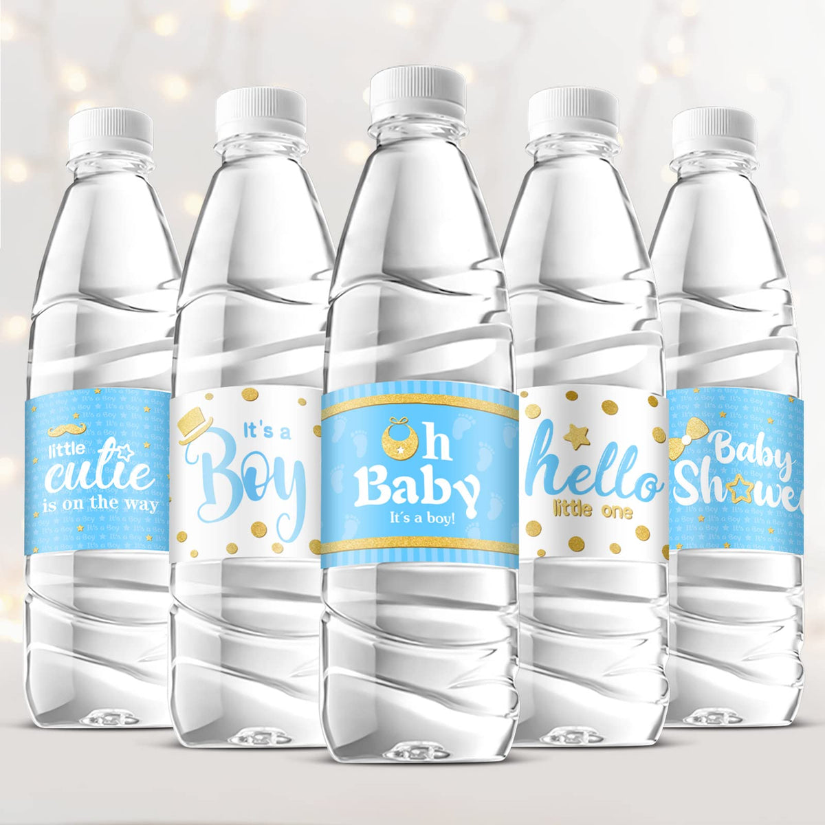 Teling blue boy style labels packaging for quick party prep and cohesive decor.