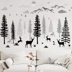 Teling wild forest wall stickers featuring deer and trees for cozy nursery decor.