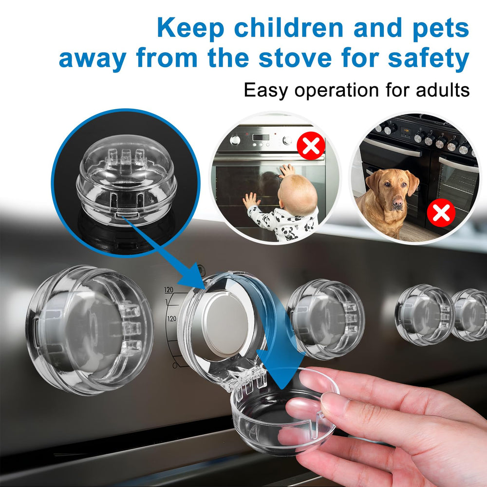 Telooco baby-proof stove lock helps minimize accidental knob turns during busy mornings.