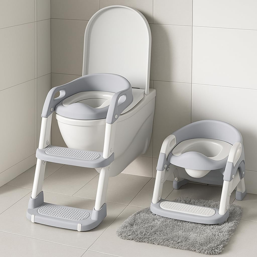 Temple Goods Co 3-in-1 potty seat folded compact, ideal for small bathrooms.