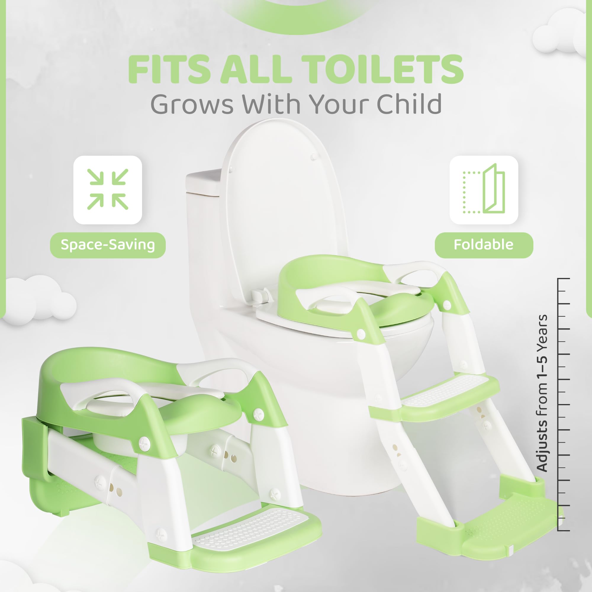 Temple Goods Co. anti-slip ladder feet keep the potty seat secure