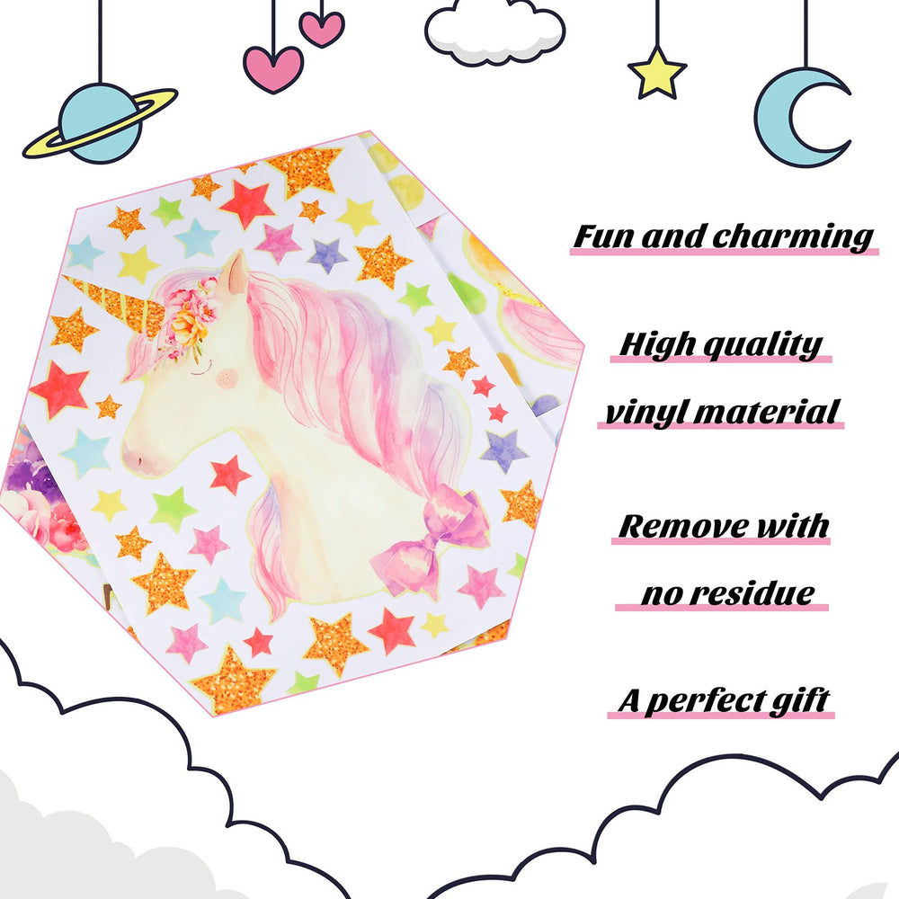 Tenare unicorn clouds and bubbles decals brighten bedrooms with soft nighttime glow.