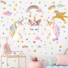 Tenare glowing unicorn stickers show daytime color and nighttime glow for a dreamy room.
