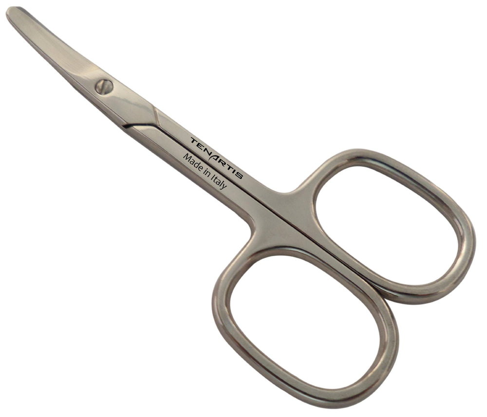 Tenartis baby nail scissors with curved blades and round tips for safe infant nail grooming.