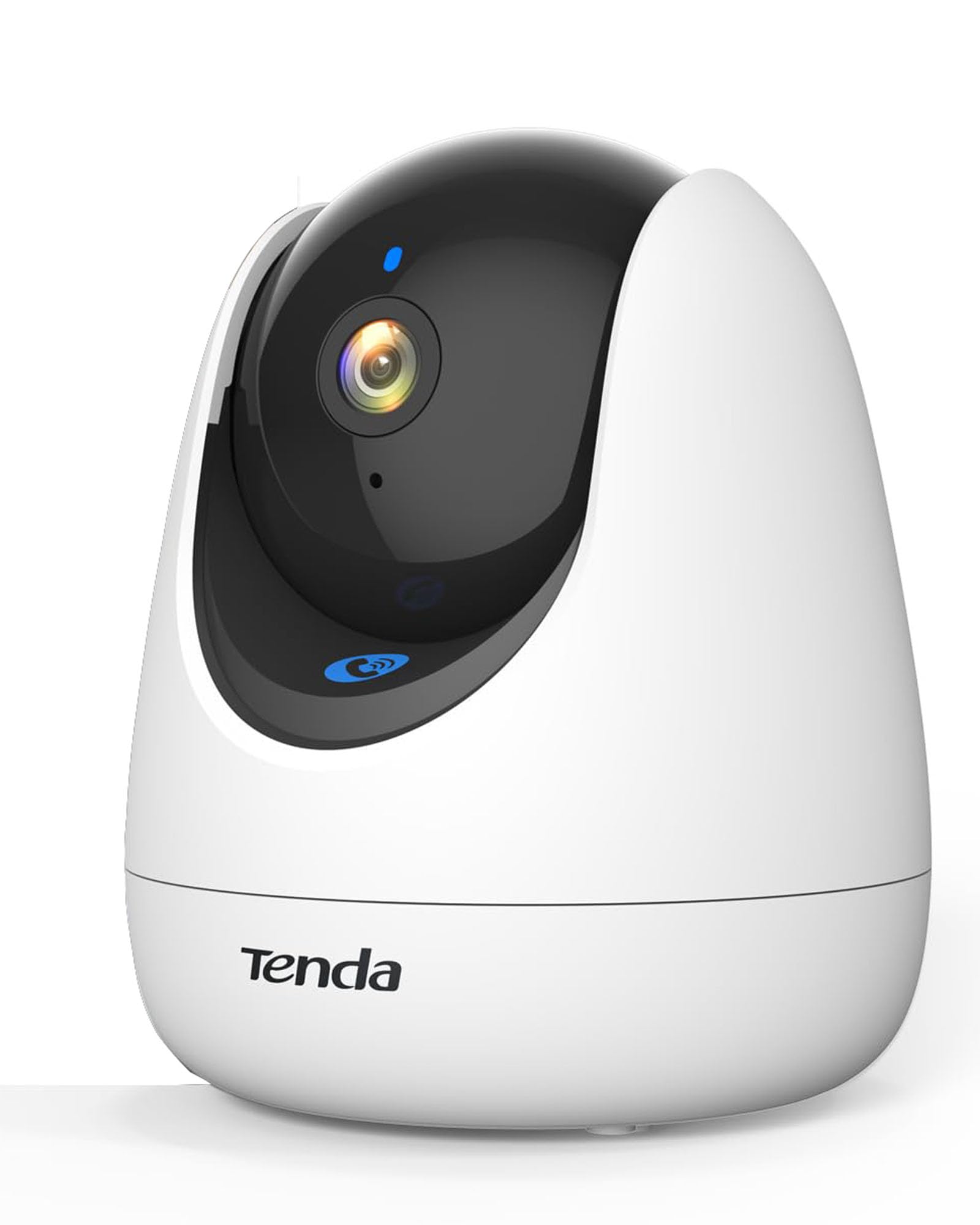 Tenda CP3 Pro 2K front view showing compact indoor camera for home monitoring.