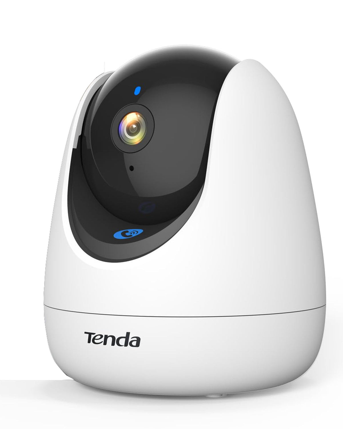 Tenda CP3 Pro 2K front view showing compact indoor camera for home monitoring.
