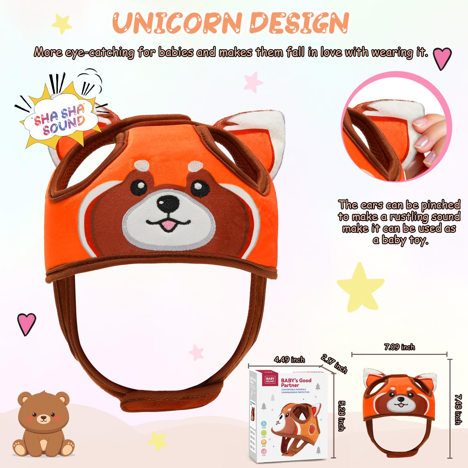 Tendccy Bear head protector unicorn shape detail offers dual character options for curiosity.