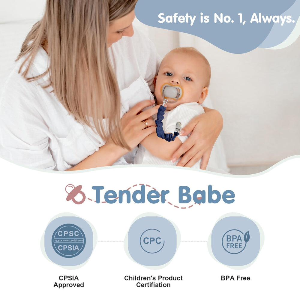 Tender Babe pacifier clip — ruffle-design accent adds secure clothing grip.