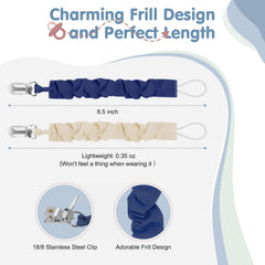 Tender Babe pacifier clip — stainless steel clip with plastic teeth for durable hold.