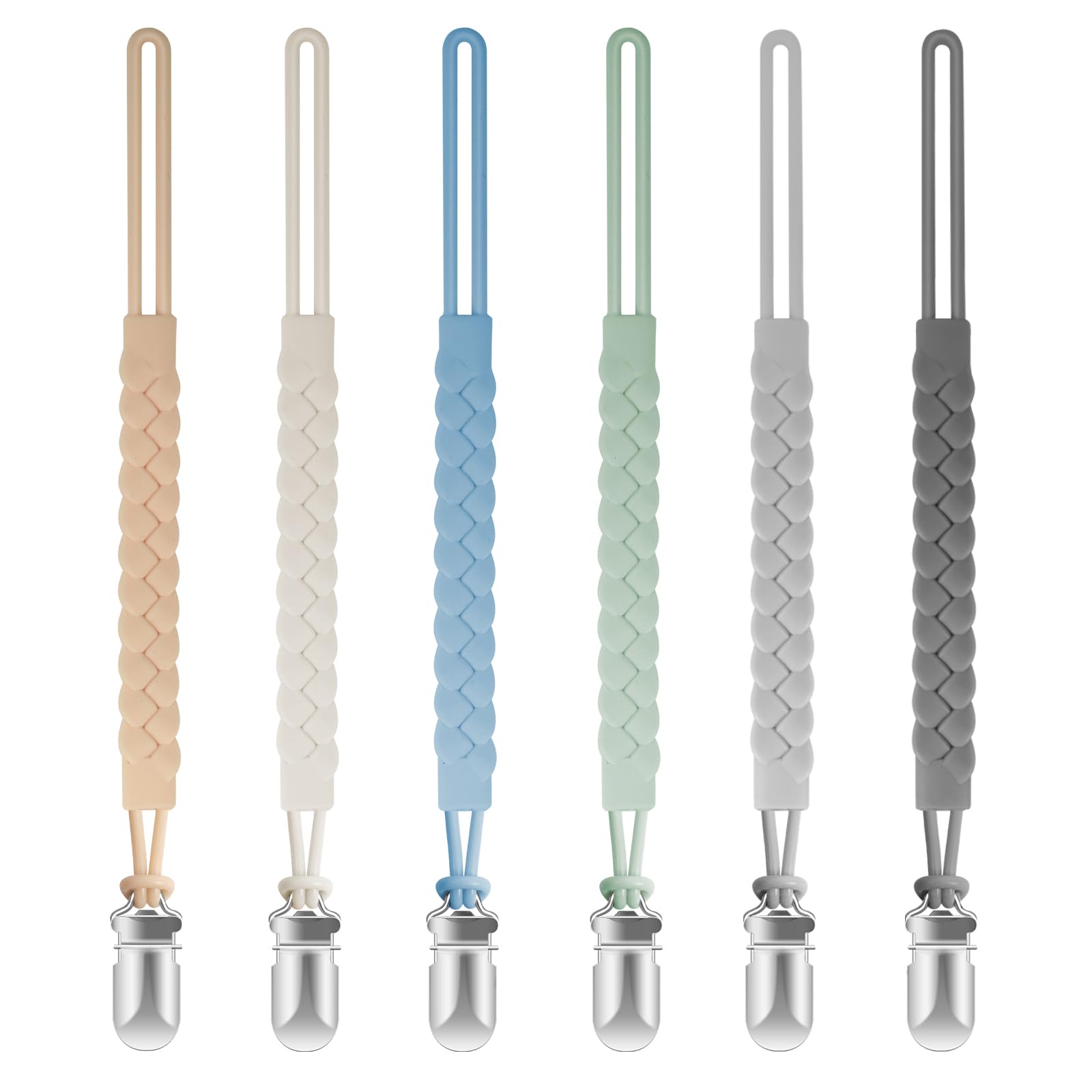 Tender Babe silicone pacifier clip woven rope closeup highlights safe, snag-free design.