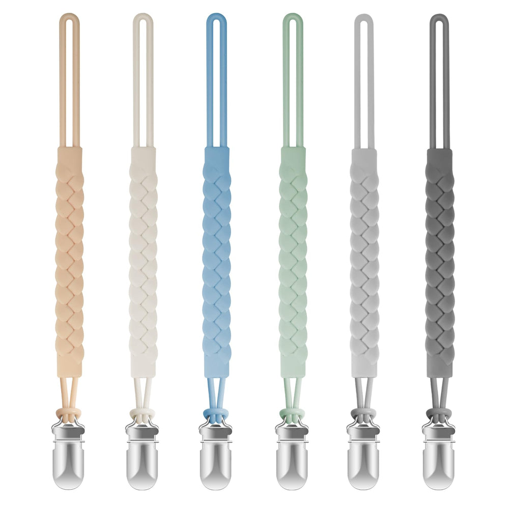 Tender Babe silicone pacifier clip woven rope closeup highlights safe, snag-free design.